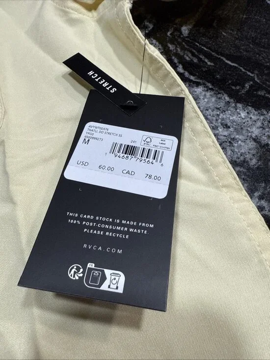 RVCA That’ll Do Stretch SS Woven Shirt Yellow Mens Size Medium NWT $60 - Picture 4 of 6